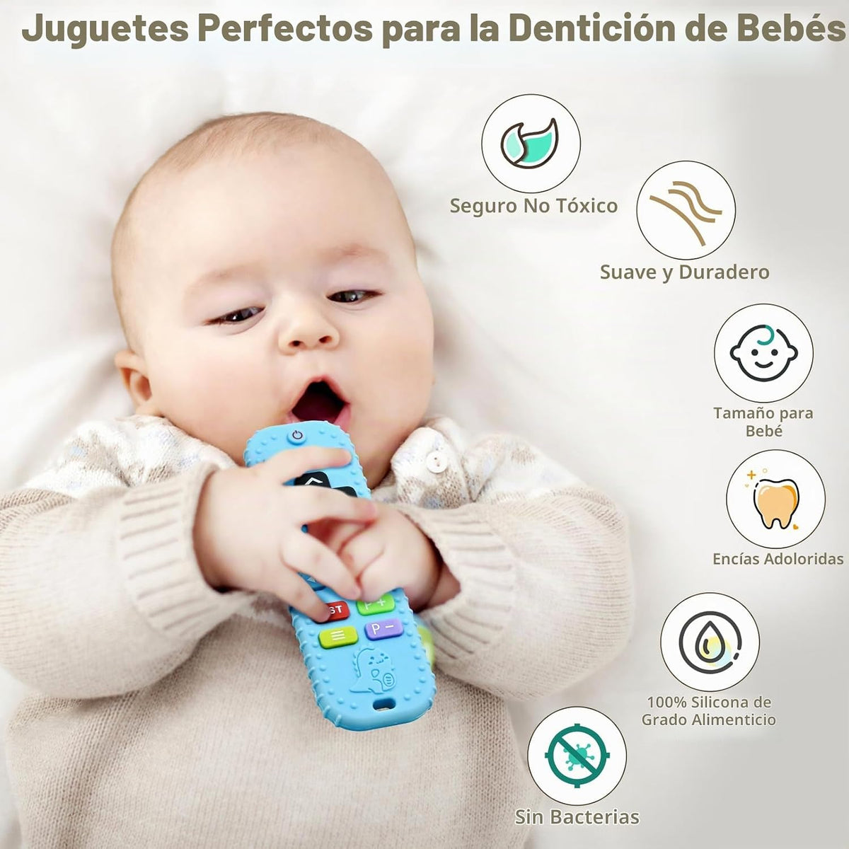 Juguetes de dentición para bebés de 3 a 6 meses, mordedores de sili...