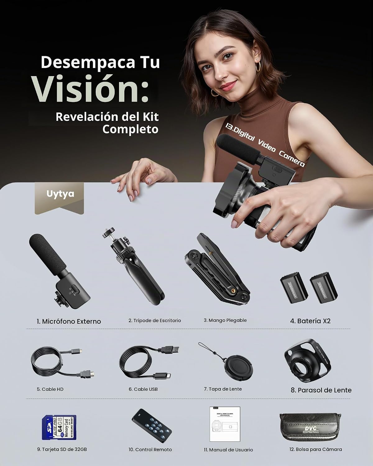 Videocámara 5K, cámara de video BREGOO UHD 64MP para vlogging en Yo...