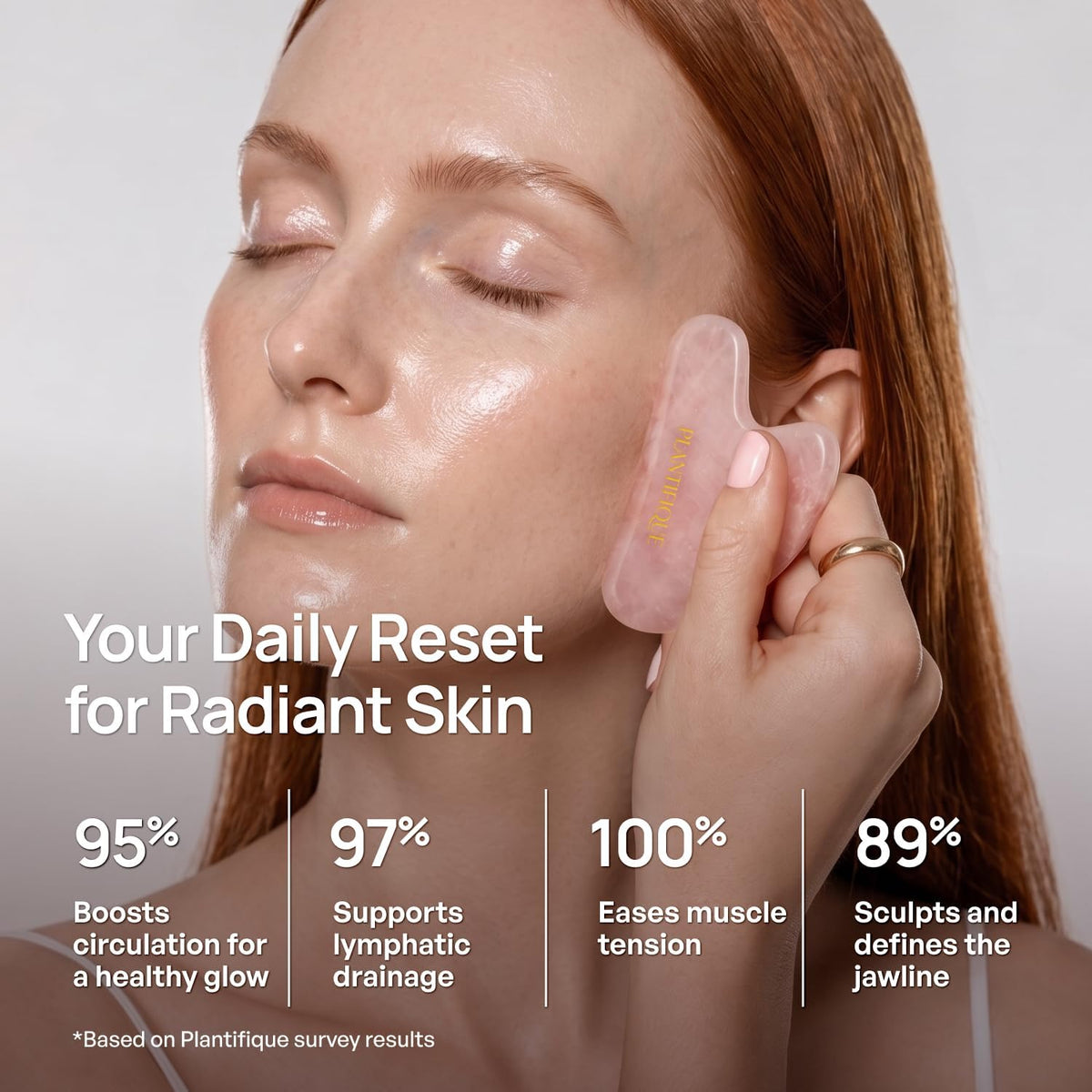 PLANTIFIQUE Herramienta Gua Sha de cuarzo rosa, masajeador facial a...