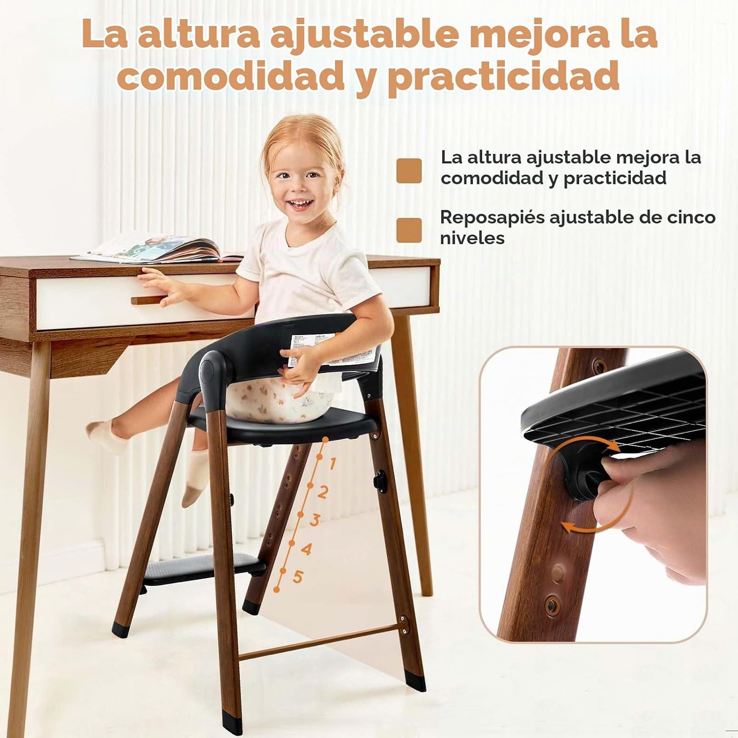 Silla alta plegable y ajustable para bebés y niños pequeños, silla...