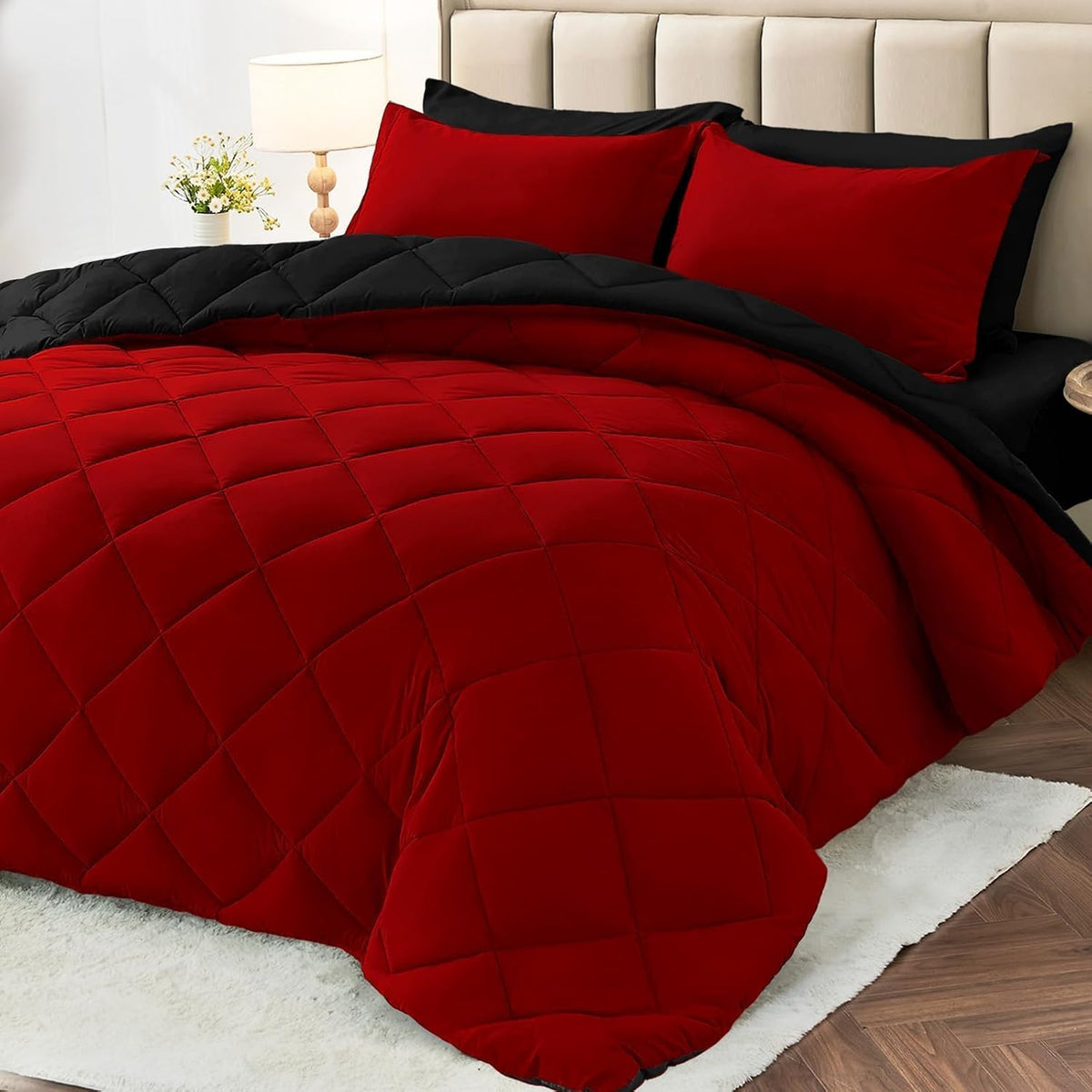 MUXHOMO Juego de edredón Queen de 7 piezas, cama reversible en una...
