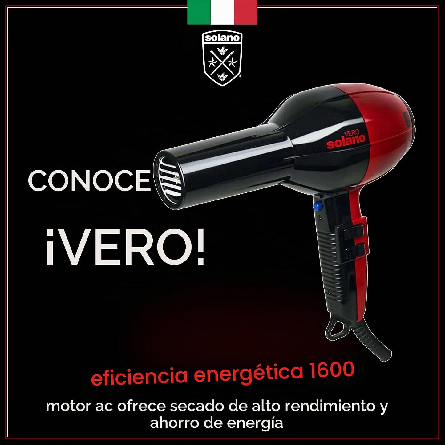 Solano Vero Rosso - Secador de pelo iónico de cerámica de 1600 W, t...
