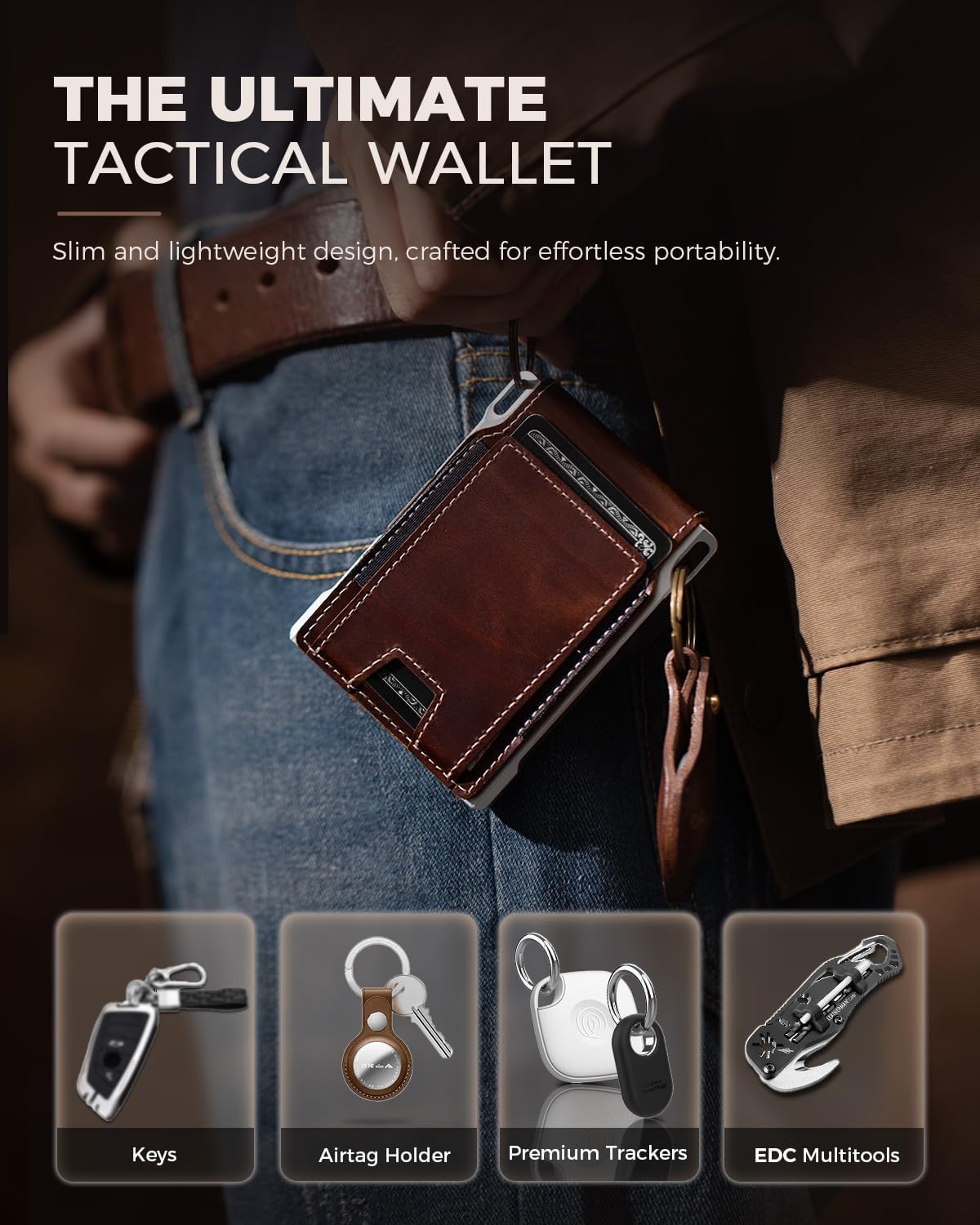 LORZOR Cartera táctica de piel auténtica para hombre, tarjetero des...