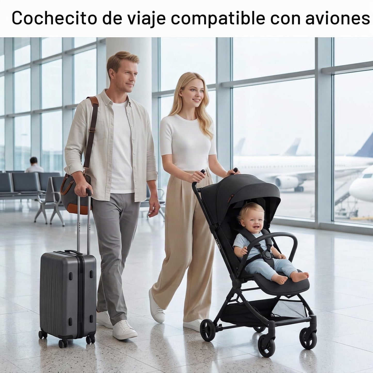 Gromast Cochecito de viaje para avión, ultra compacto y ligero, sol...