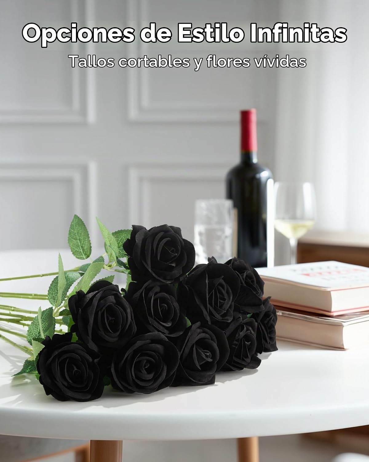 InnoGear 50 unidades de rosas negras artificiales, rosas de terciop...