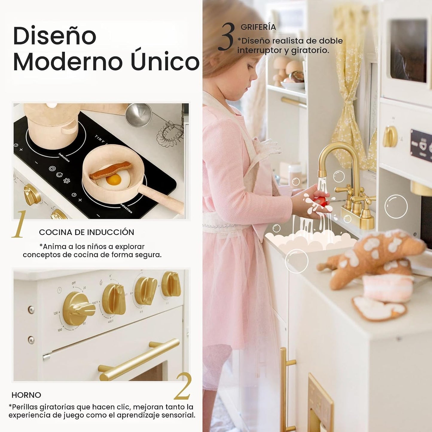 Tiny Land Play Kitchen para niños: diseño moderno para el hogar con...