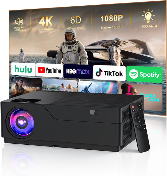 XENPONAD Proyector con WiFi y Bluetooth, soporte 4K Native 1080p Pr...