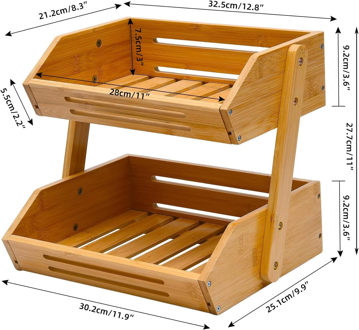 VIKEYHOME Cesta de frutas, canasta de frutas de 2 niveles de bambú...