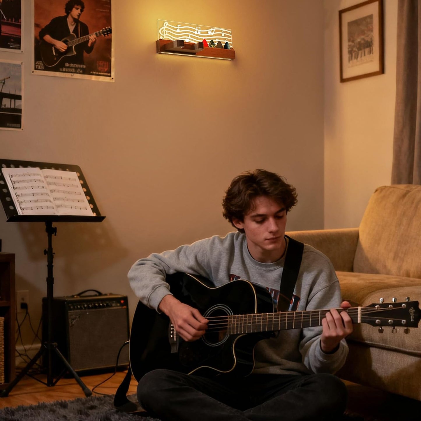 CoolGift Mart Soporte de pared para guitarra con luces LED, accesor...