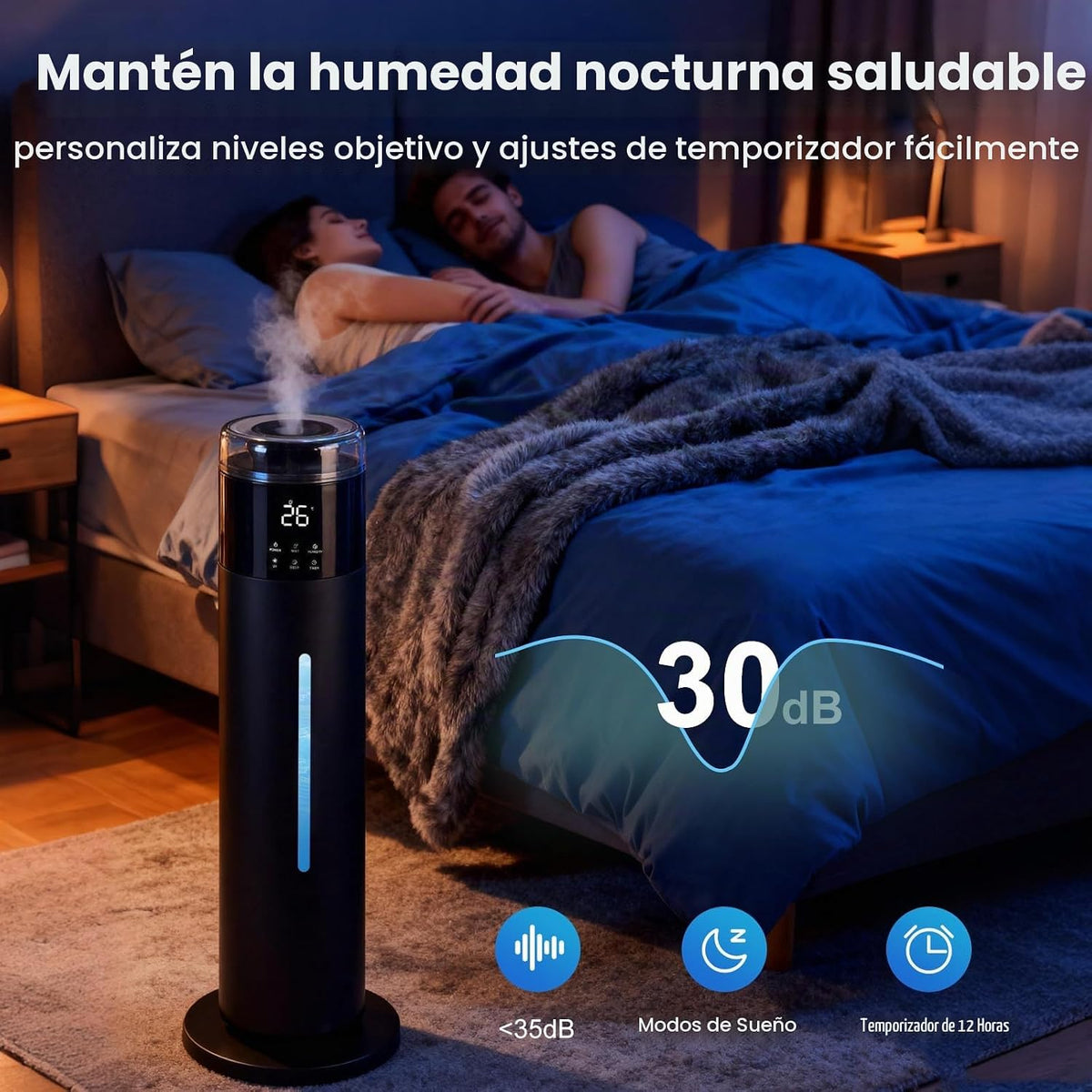 Humidificador grande para dormitorio, 8L\/2.1 galones de niebla frí...