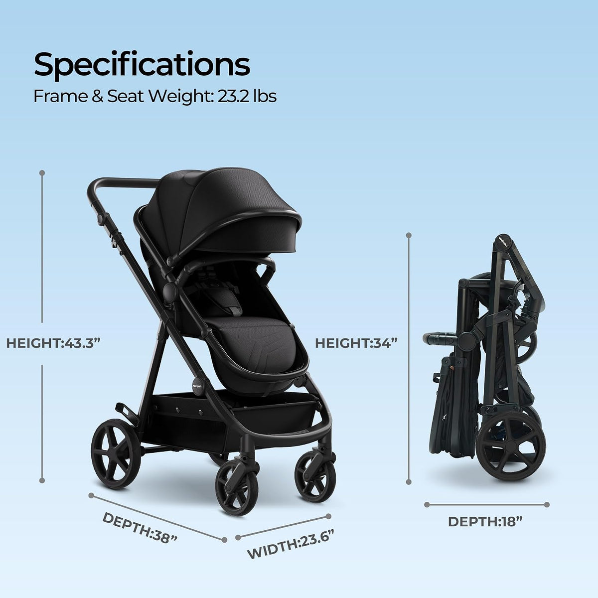 Mompush Meteor2 - Cochecito de bebé 2 en 1 con modo recién nacido,...