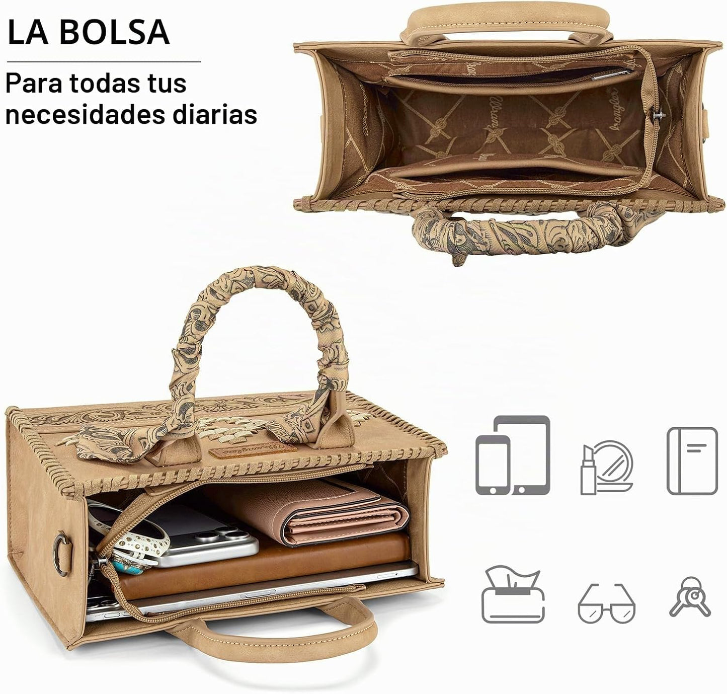 Montana West Wrangler Tooling Tote Bag para mujer, bolsos con asa s...