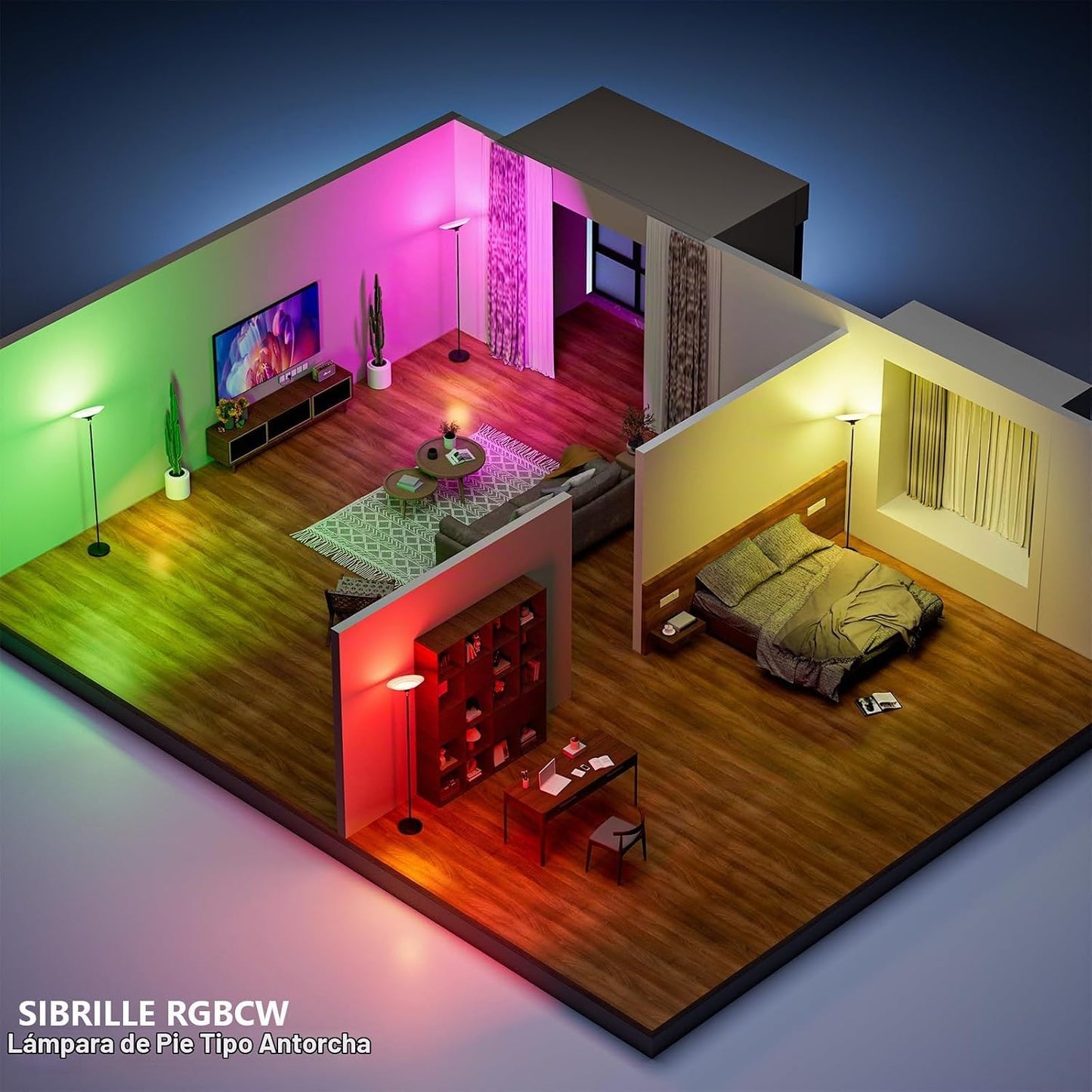 Lámpara de pie SIBRILLE RGB Torchiere - Lámpara de pie regulable LE...