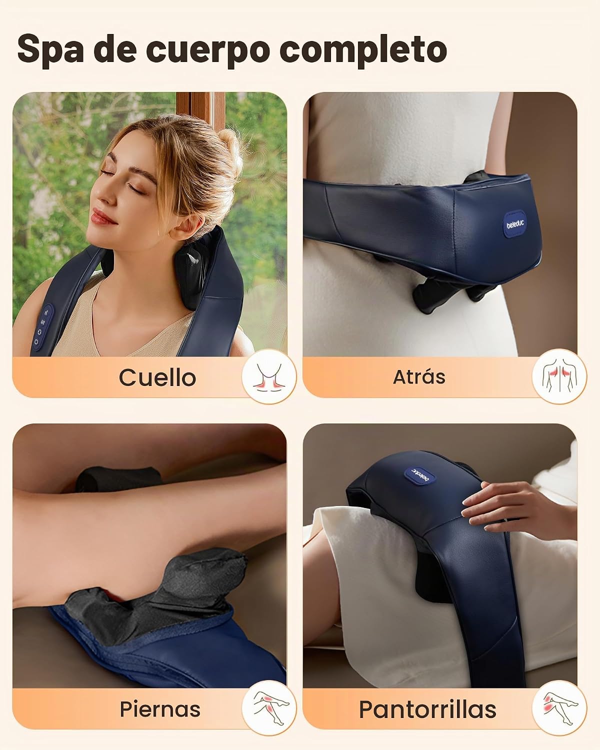 Beleduc Masajeador de cuello inalámbrico con calor, HSA elegible pa...