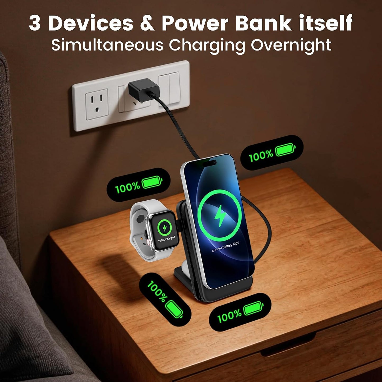 FELIZUPER Cargador portátil 5 en 1, banco de energía plegable de 10...