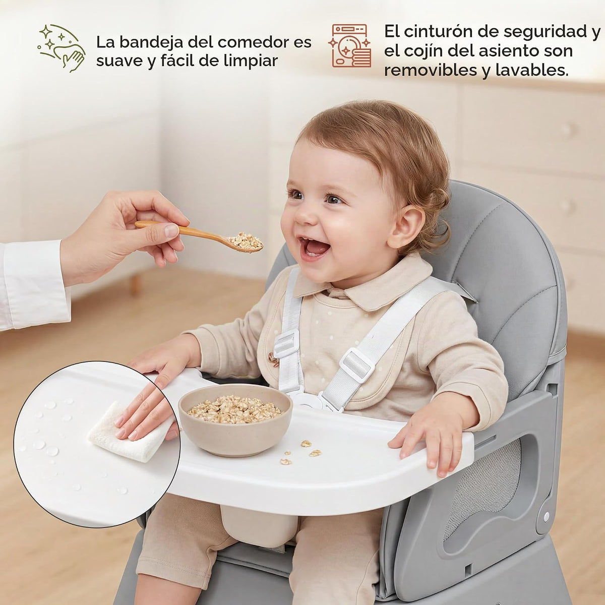 Silla alta plegable 5 en 1, silla alta convertible para bebés y niñ...