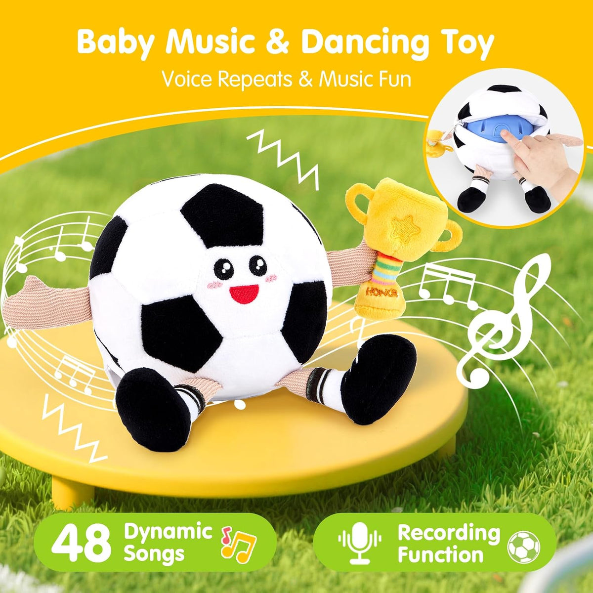 hahaland Juguete musical de fútbol para bebés de 6 a 9 a 12 meses,...