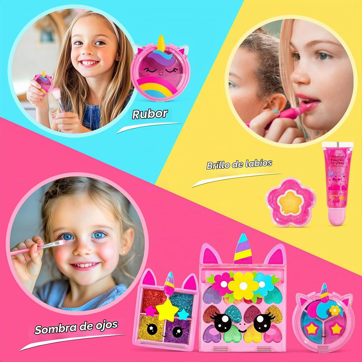 ULOVEME Umicorn - Kit de maquillaje real para niñas pequeñas, jugue...