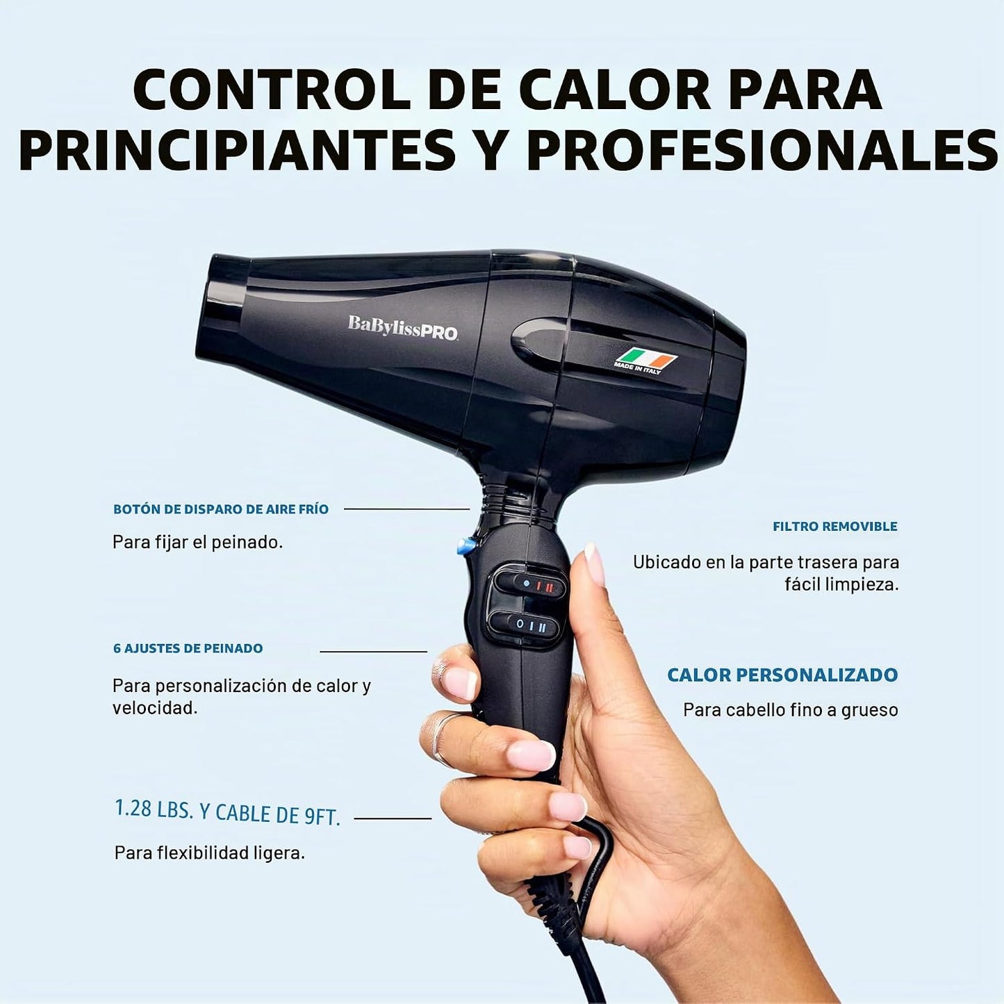 Secador de pelo BaBylissPRO Nano Titanium italiano Portofino - Seca...