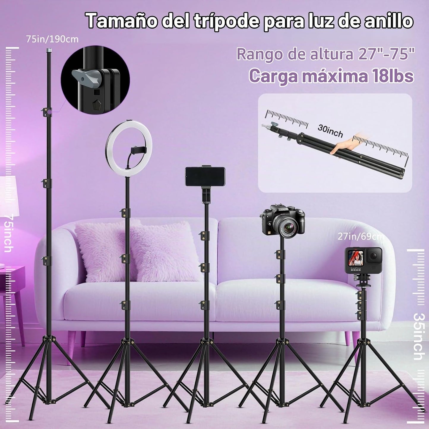 Kit de anillo de luz de 22 pulgadas: trípode de luz de anillo para...