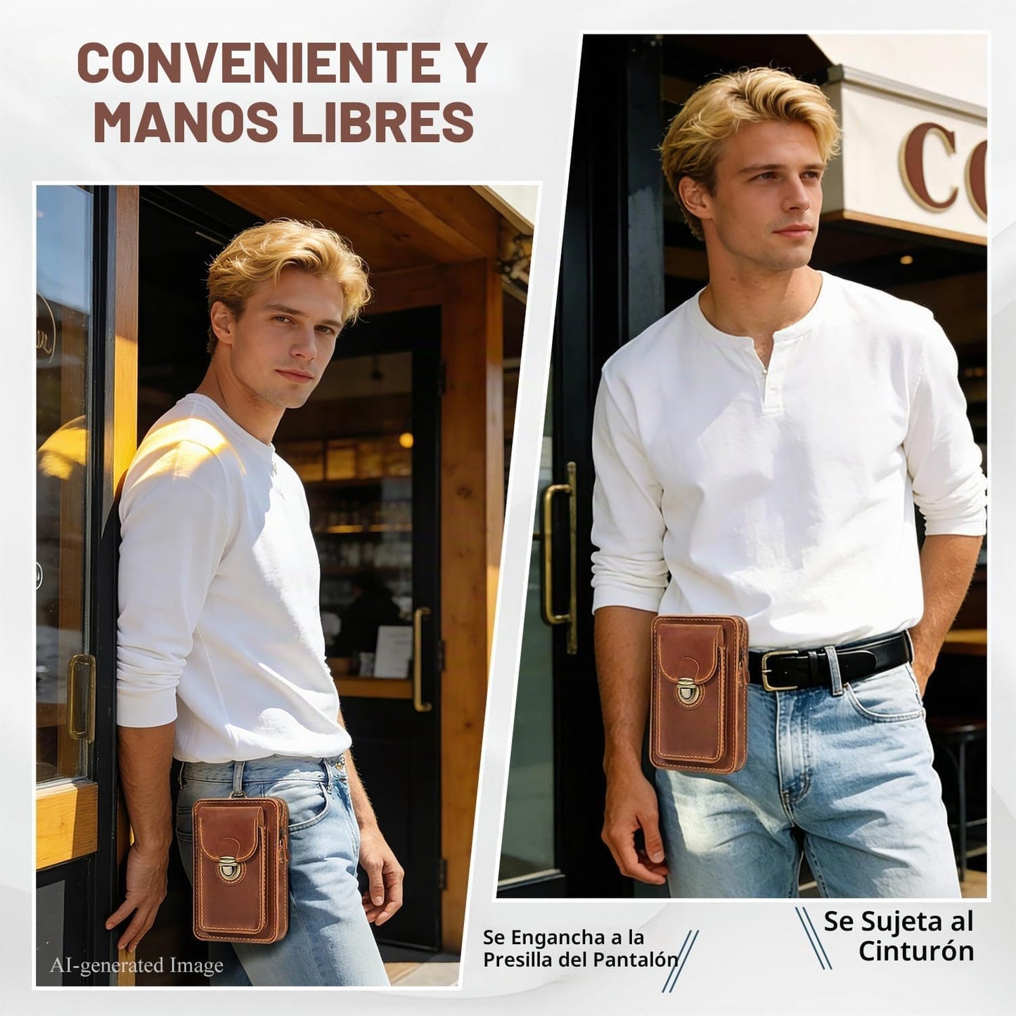 Fasjosma Funda de cuero hecha a mano con trabilla para cinturón, pe...