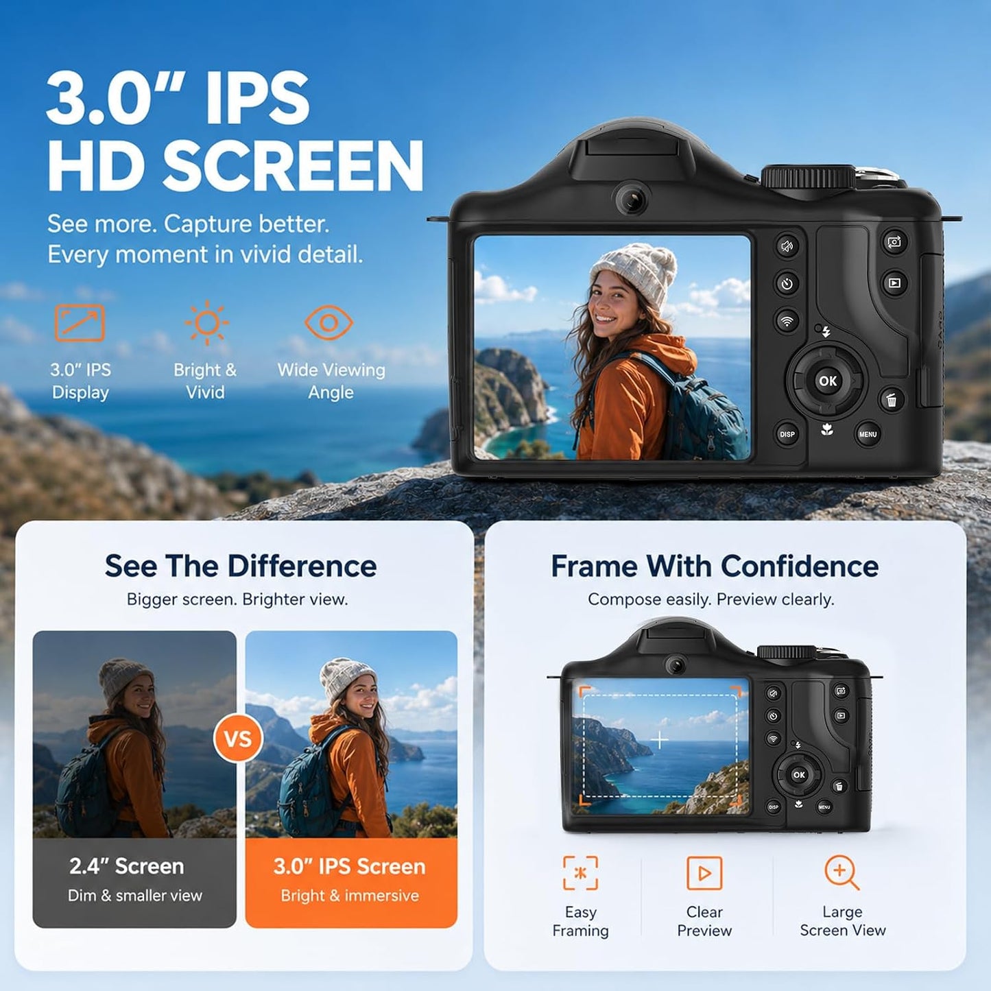 Cámara de vlogging 8K con grabación de doble vista, WiFi y cámaras...