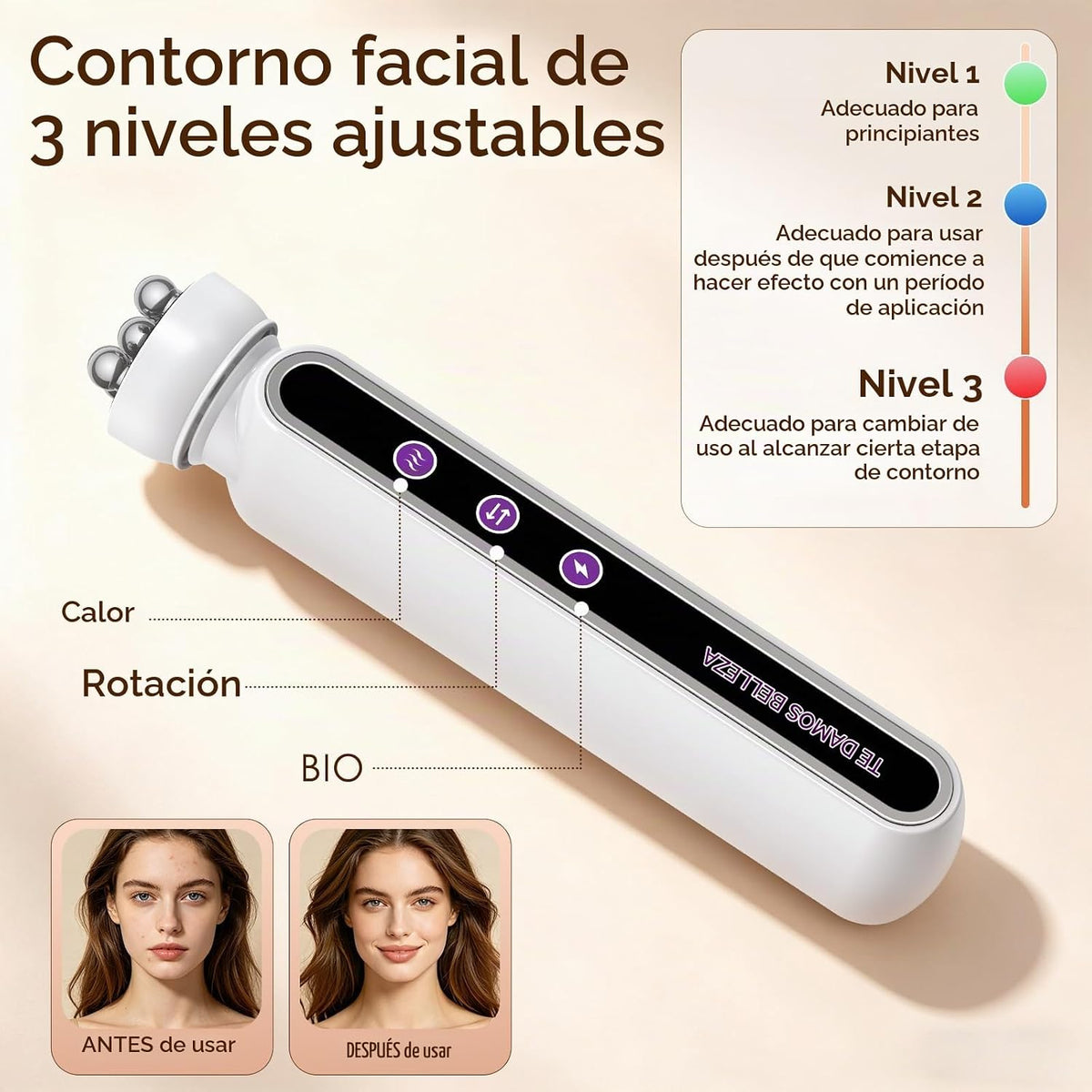 Masajeador facial eléctrico giratorio de 360° con terapia de calor...