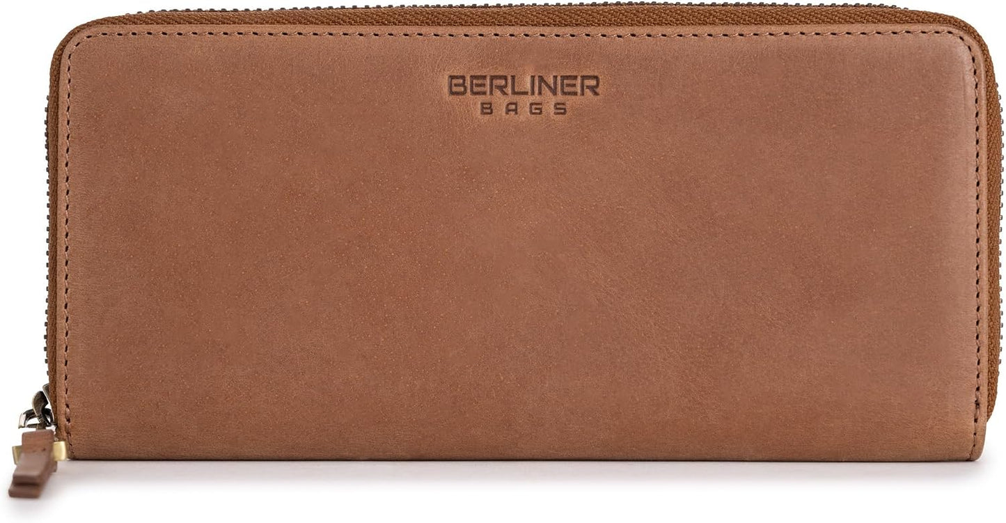 BERLINER BAGS Cartera con cremallera de cuero genuino Palma, caja d...