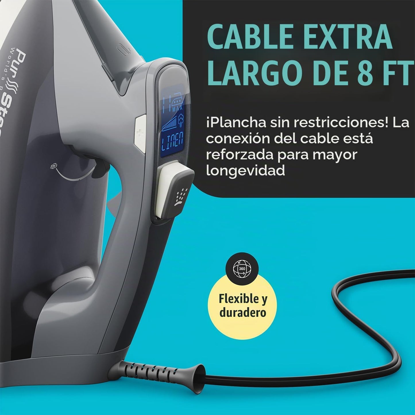 PurSteam Plancha de vapor para ropa de 1800 W con pantalla LCD, sue...