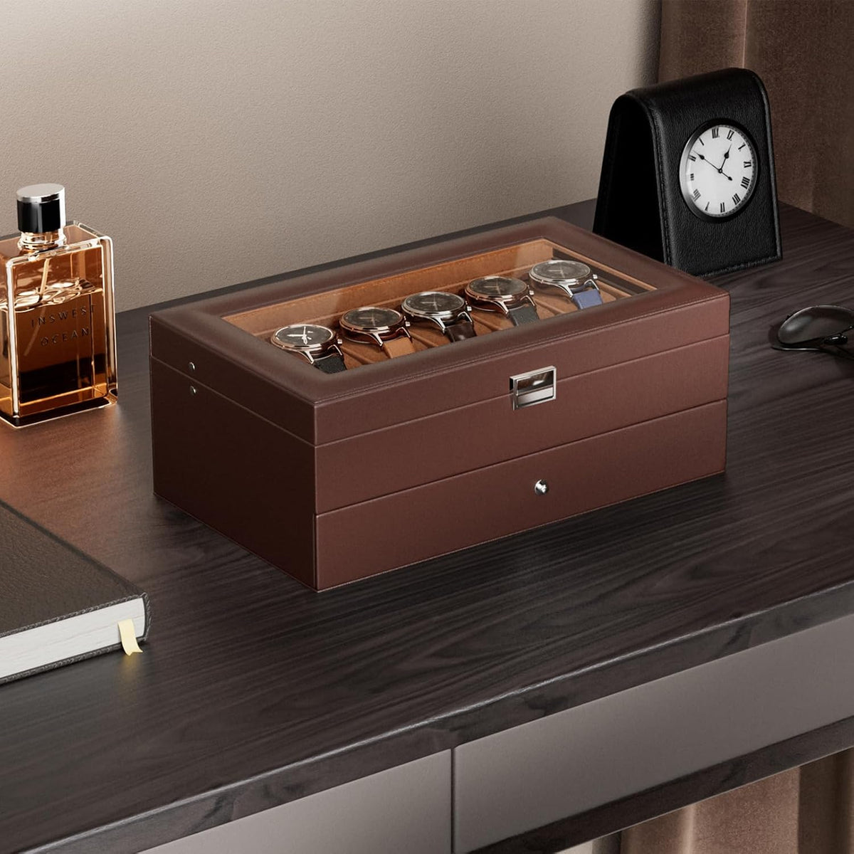 ProCase Caja de reloj, Caja de reloj para hombres con 12 ranuras y...