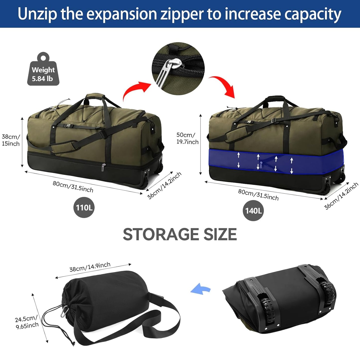 Vrtisa Bolsa de lona plegable Oxford con lados suaves y 2 ruedas re...