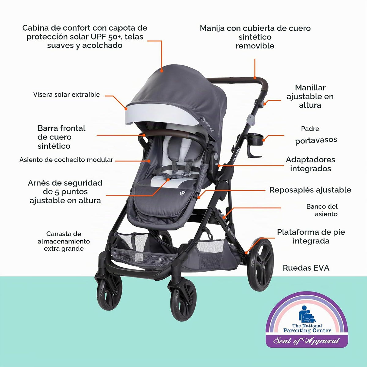 Baby Trend Morph Cochecito Modular de Individual a Doble, Gris Dash