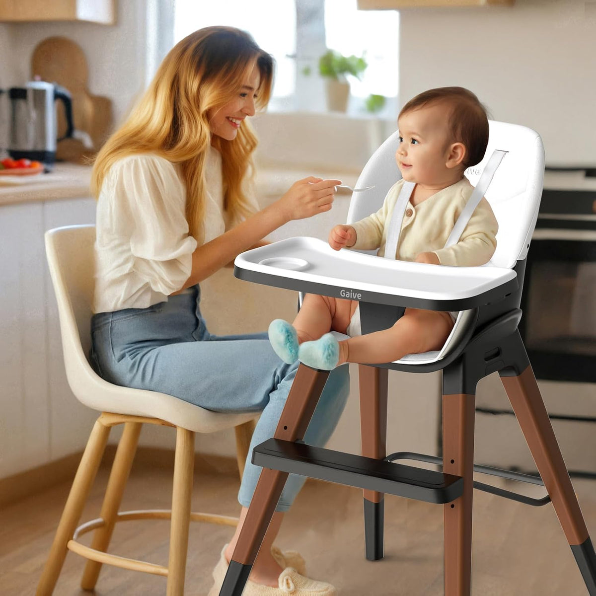 GAIVE Silla alta convertible de madera 8 en 1, silla alta ajustable...