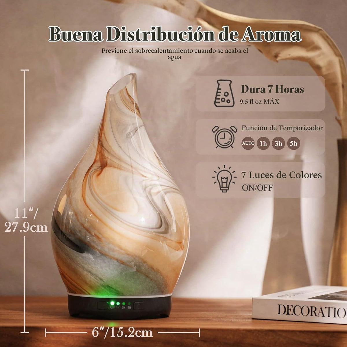 Porseme - Difusor de aceites esenciales de 280 ml, de vidrio, con c...