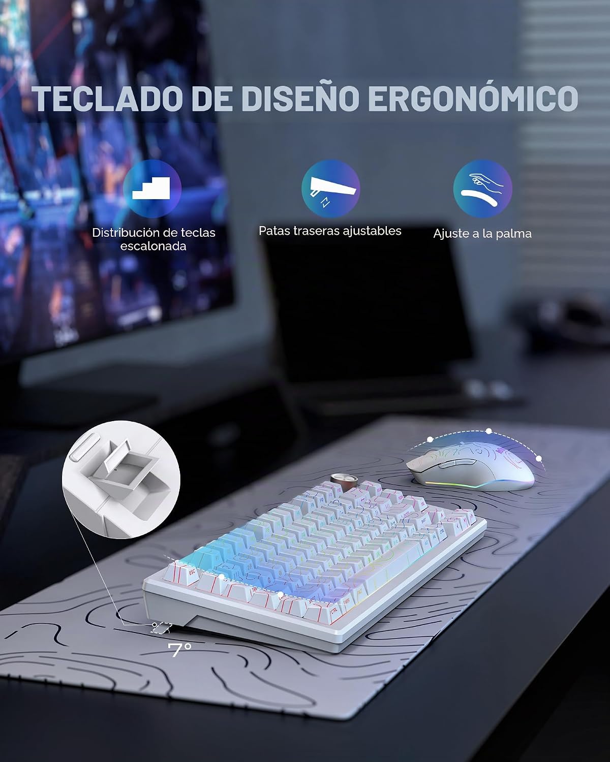 RedThunder K75 Combo de teclado y mouse inalámbricos, teclado graba...