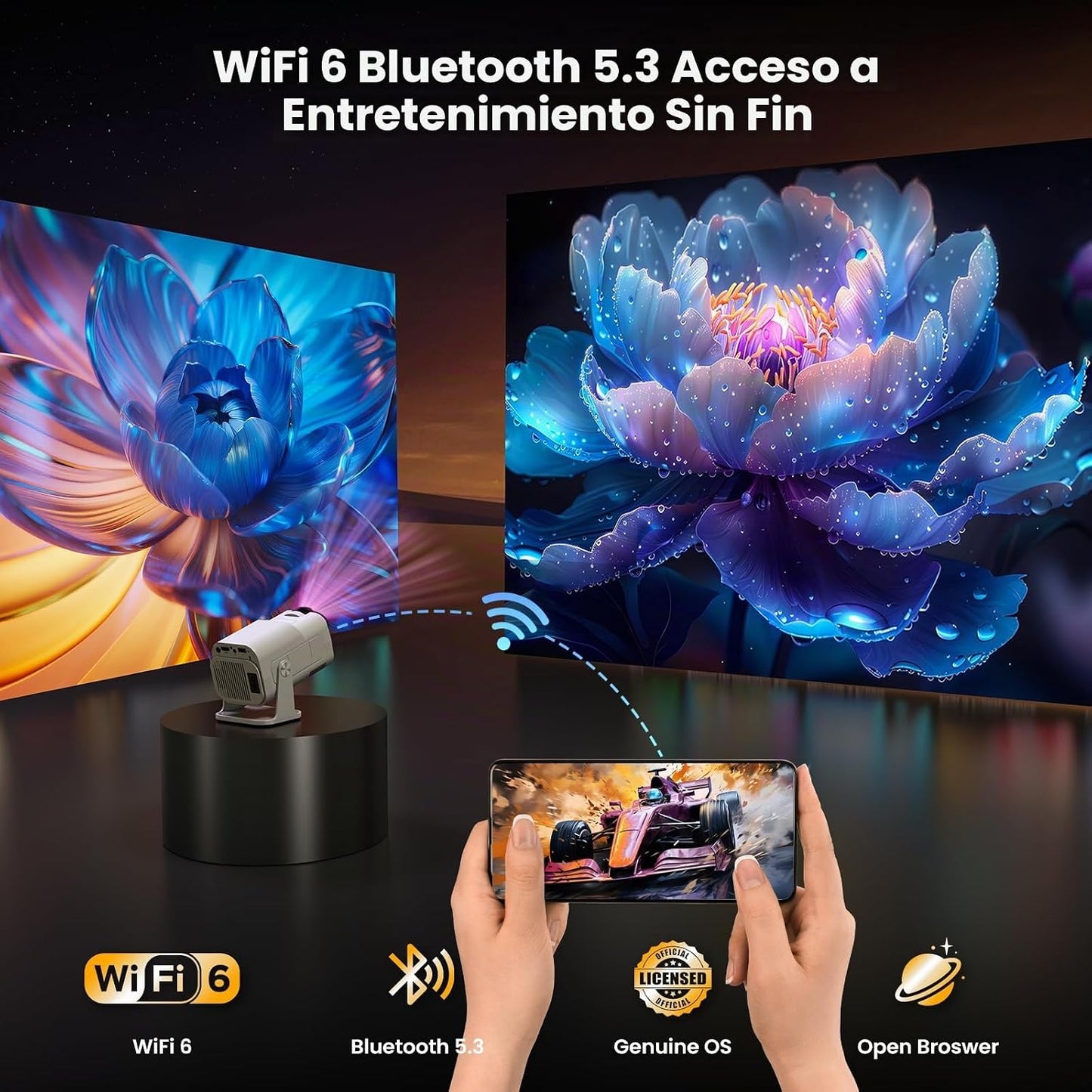 Proyector inteligente 4K [corrección de pantalla automática y audio...