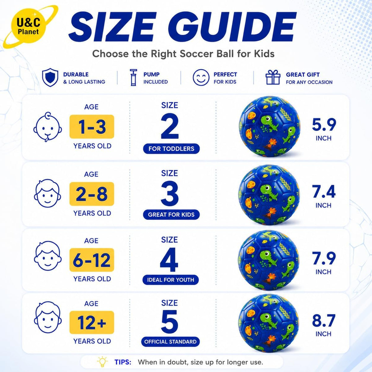 Balón de fútbol U&C Planet tamaño 2, 3, 4 para niños pequeños y jóv...