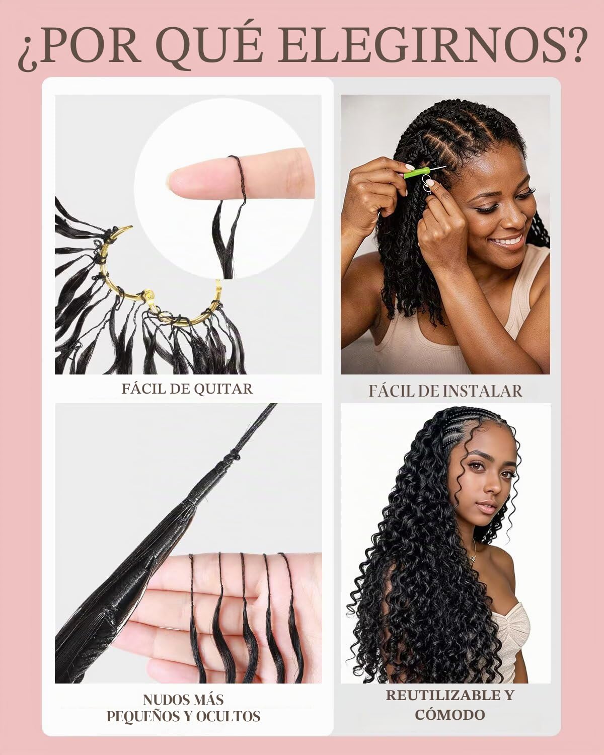 Cabello humano de ganchillo para mujeres negras, extensiones de cab...