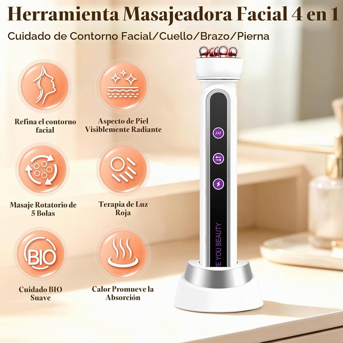 Masajeador facial eléctrico giratorio de 360° con terapia de calor...