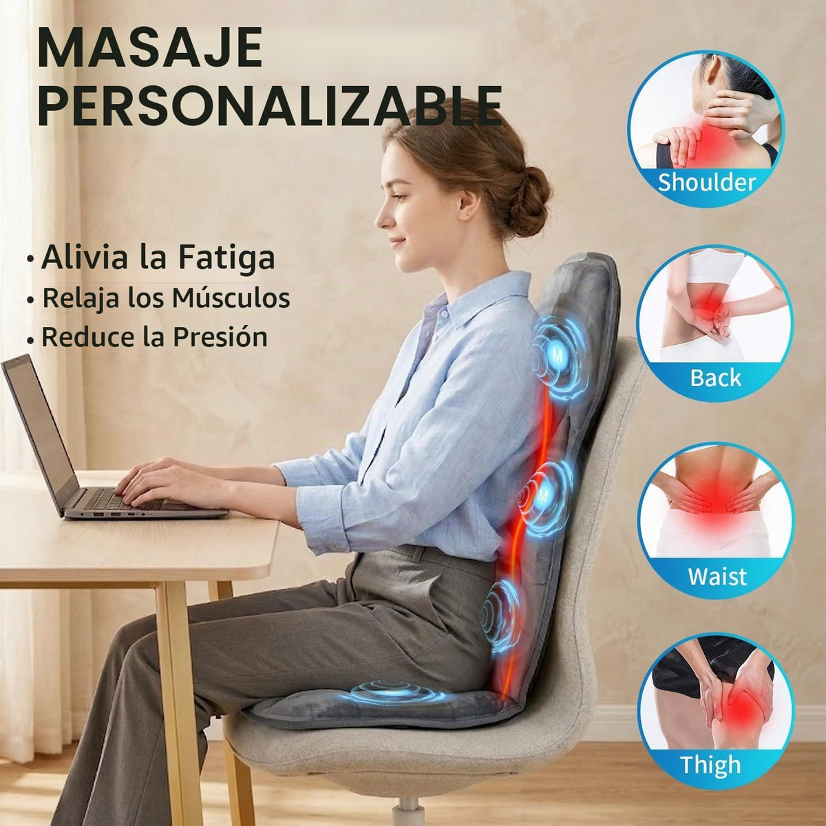 comrelax Masajeador de espalda con cubierta de tela de felpa suave,...
