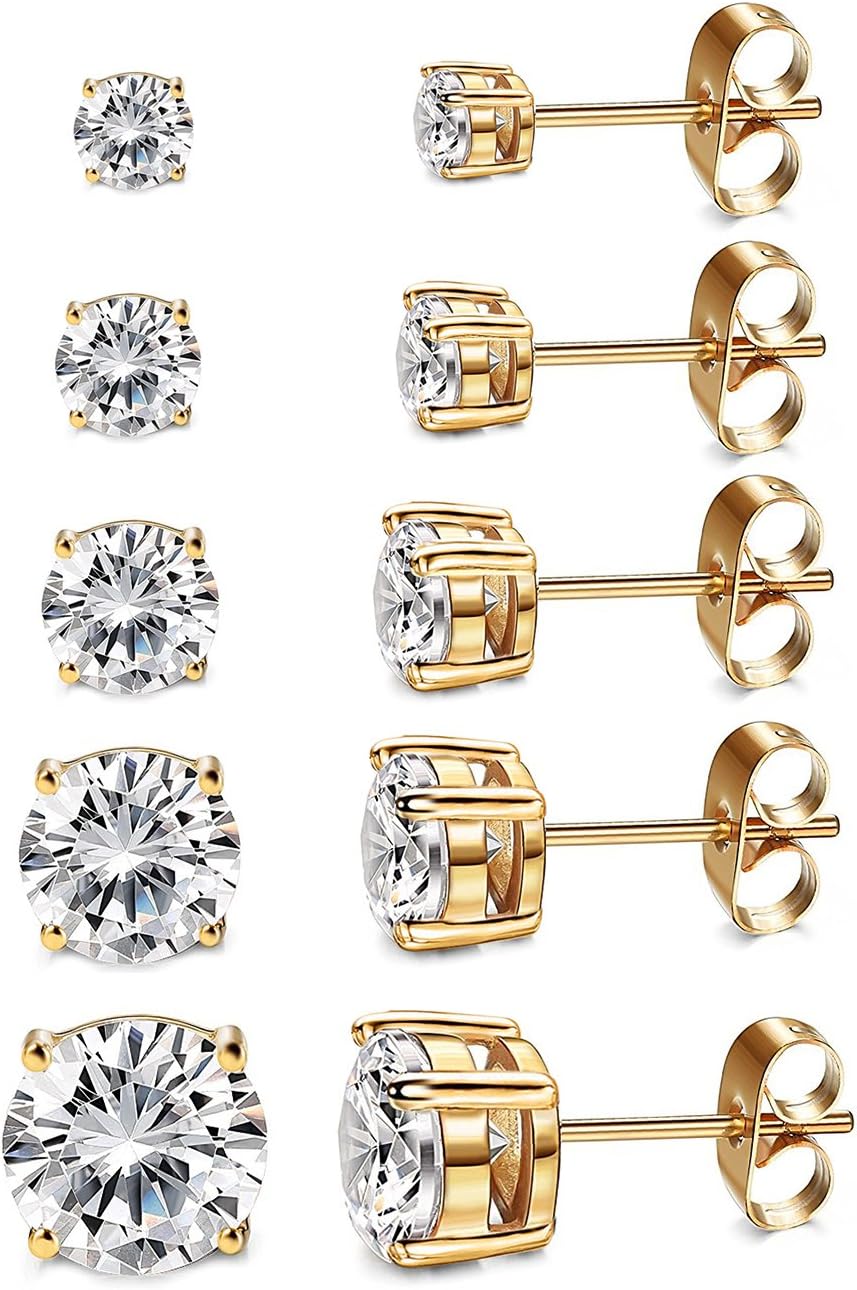 Aretes de tuerca de Kainier para mujer, chapados en oro de 14 quila...