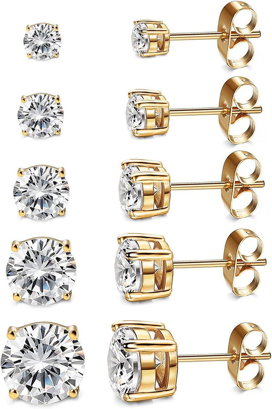 Aretes de tuerca de Kainier para mujer, chapados en oro de 14 quila...