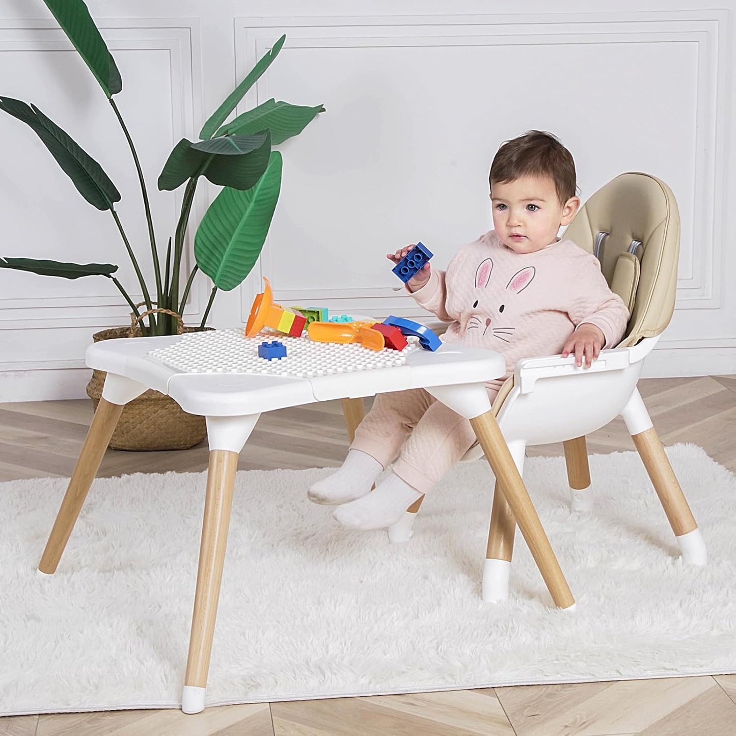 Silla alta 6 en 1 para bebés y niños pequeños, silla alta de madera...
