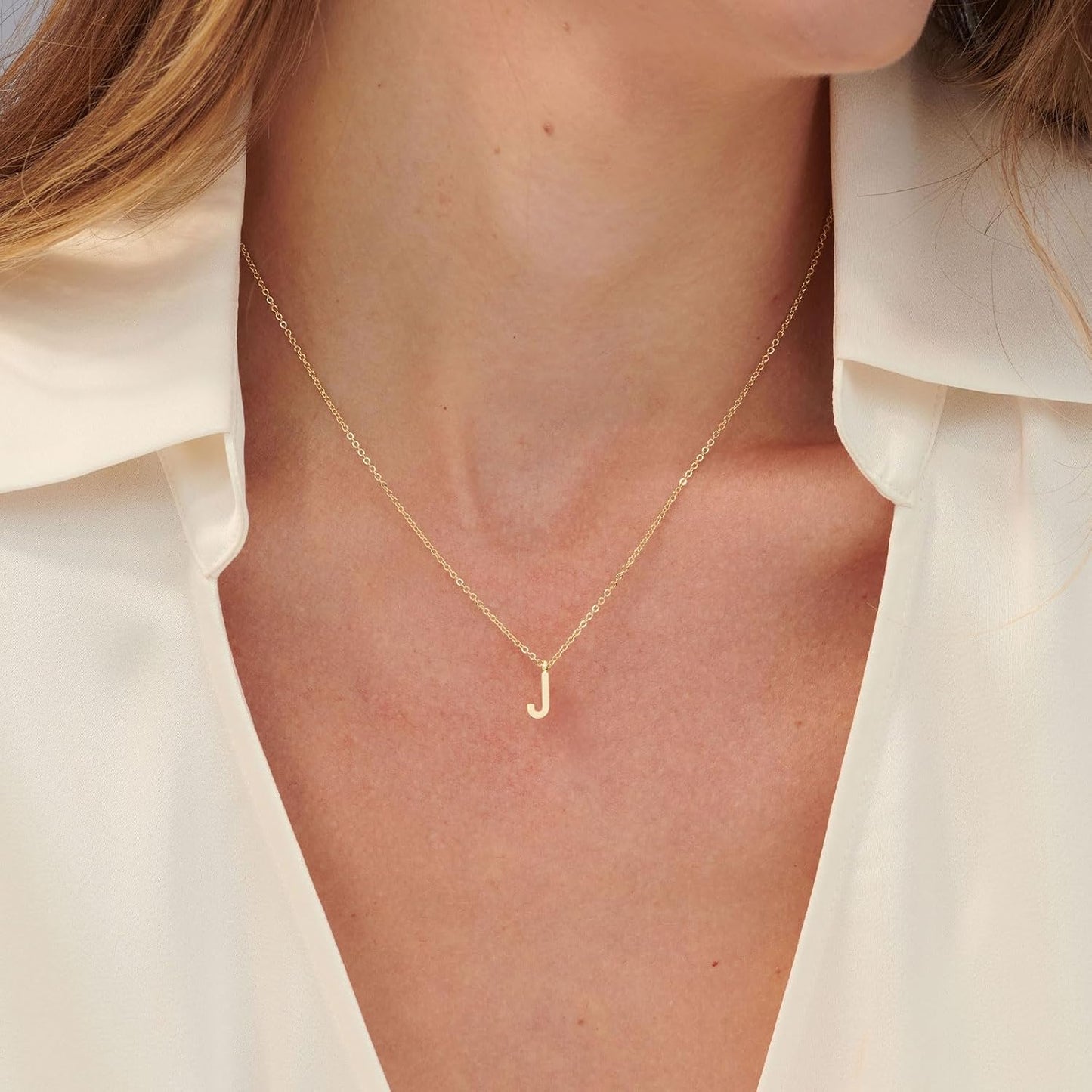 HANLI Collares con inicial para mujeres, chapado en oro de 14k, del...