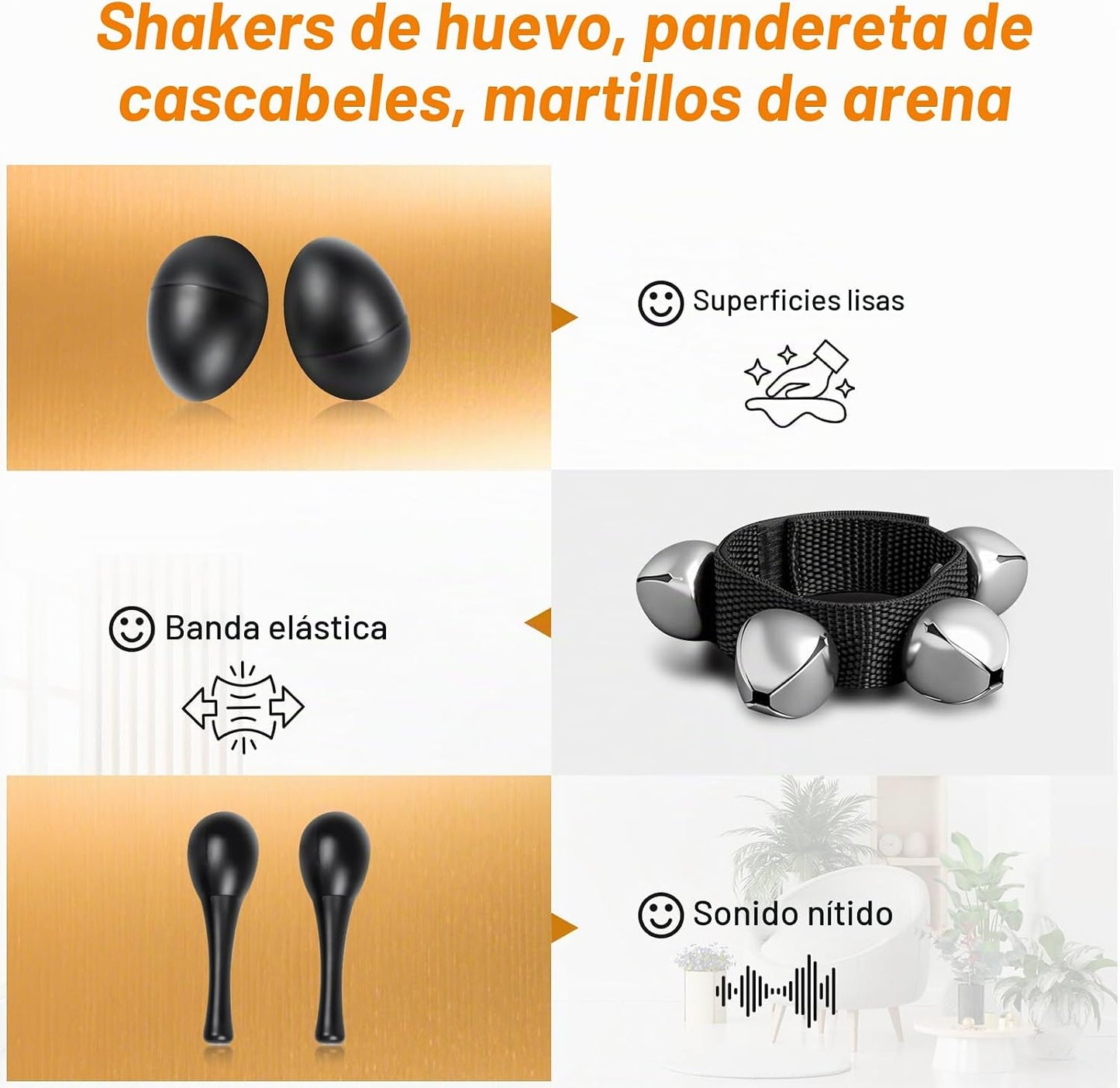 10 piezas de panderetas negras para adultos - Pandereta de media lu...