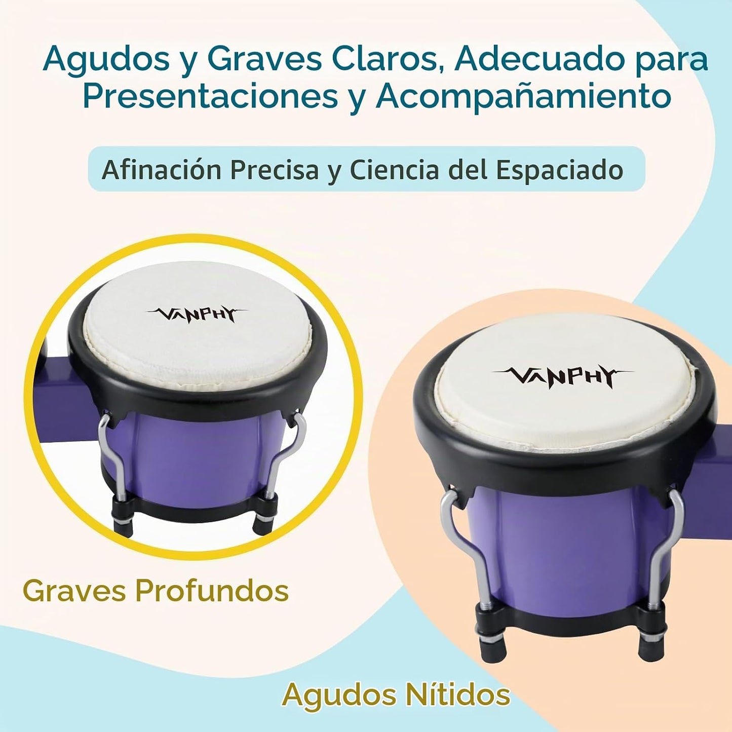 VANPHY Juego de tambor Bongo de 4 y 5 pulgadas para adultos princip...