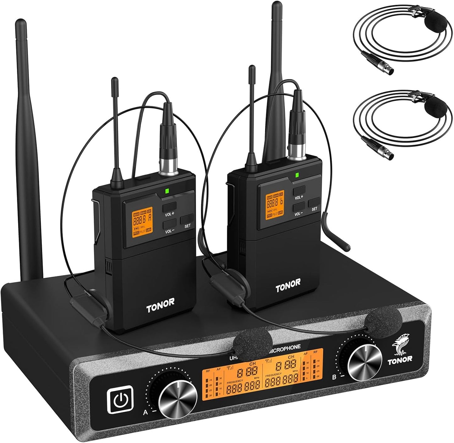 TONOR Sistema de micrófonos inalámbricos UHF con auriculares\/micró...