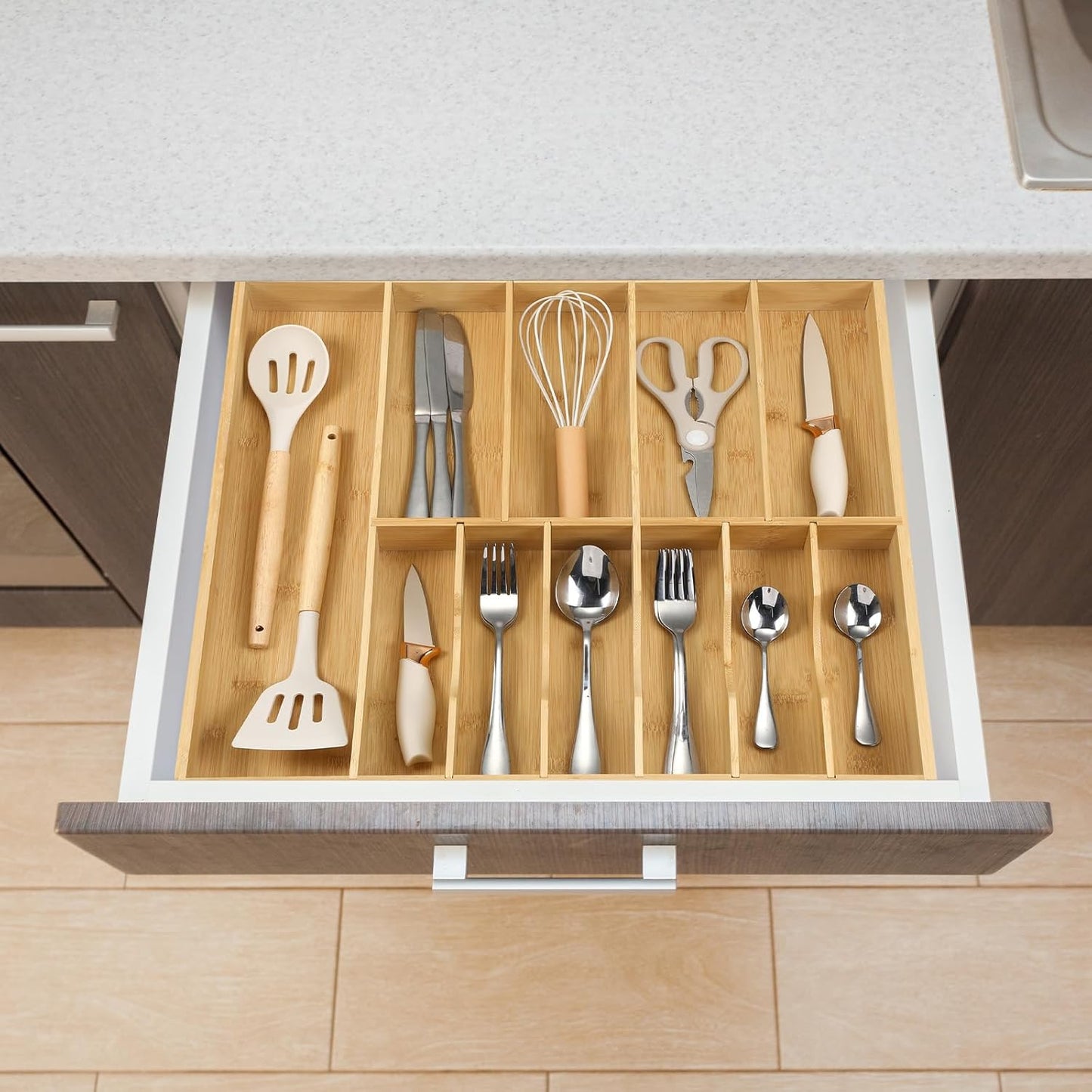 Fabsome Organizador de cubiertos para cajones de cocina, bandeja de...