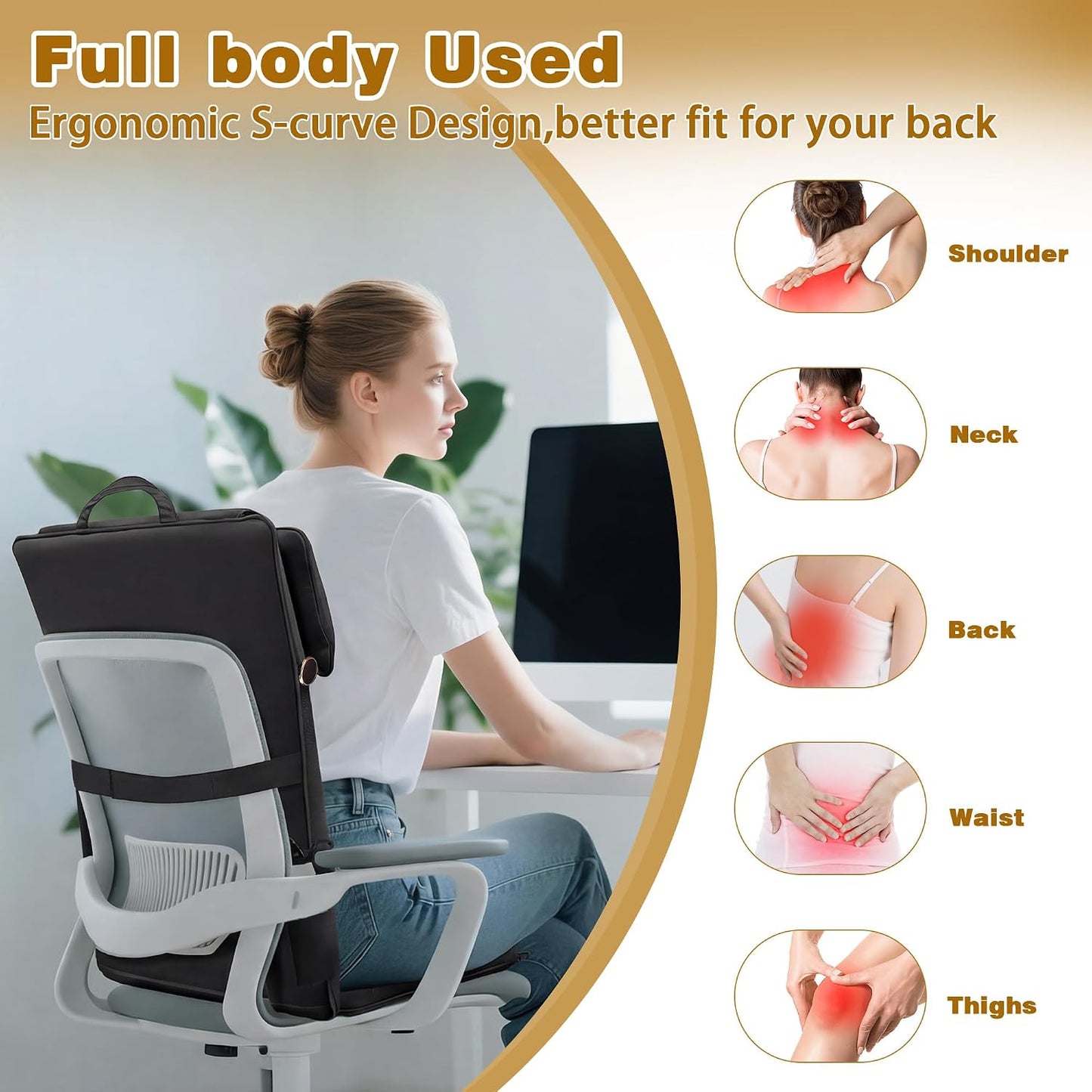 Joyset Shiatsu Masajeador de Espalda para Silla con Calor y Vibraci...