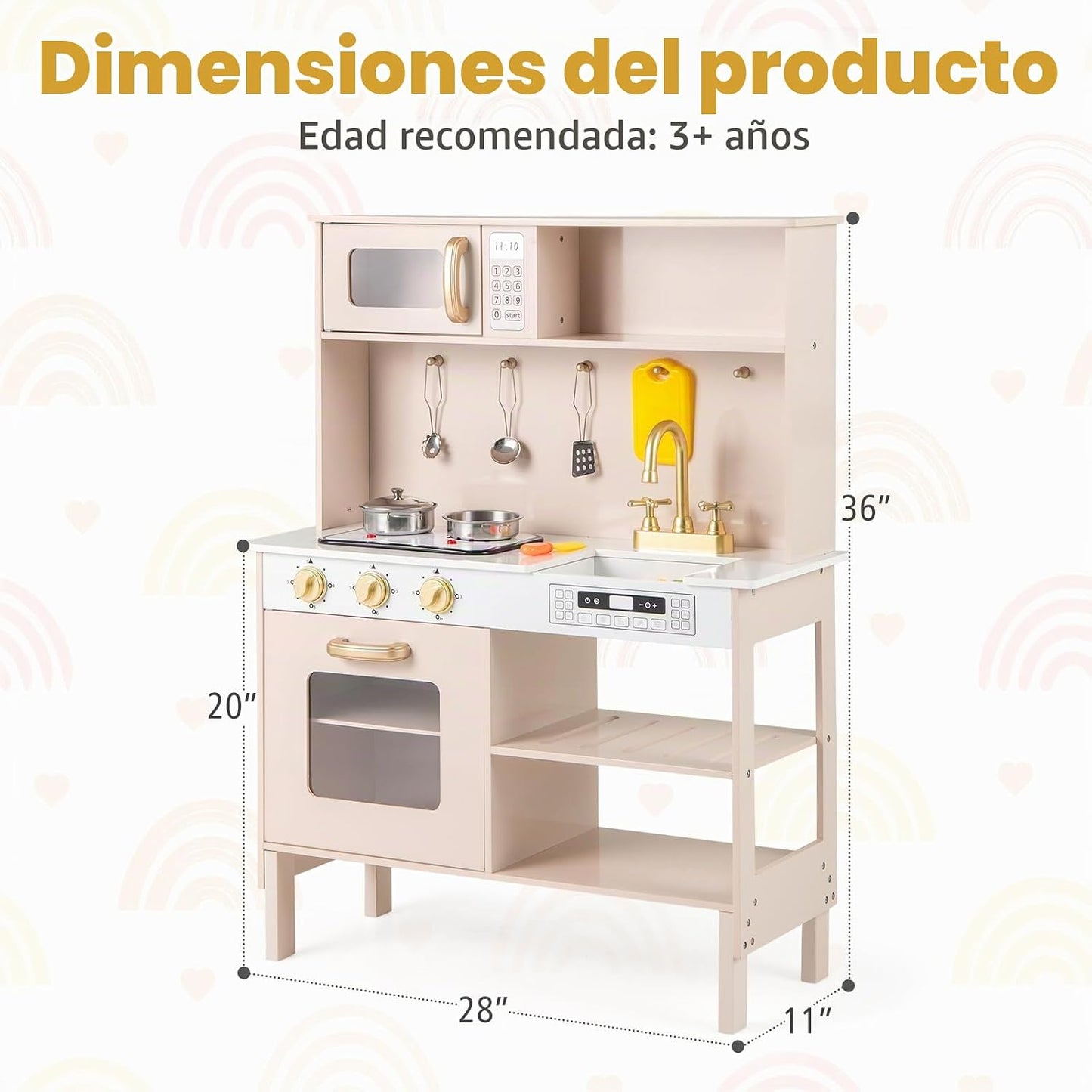 HONEY JOY Juego de cocina para niños, cocina de madera para niños p...